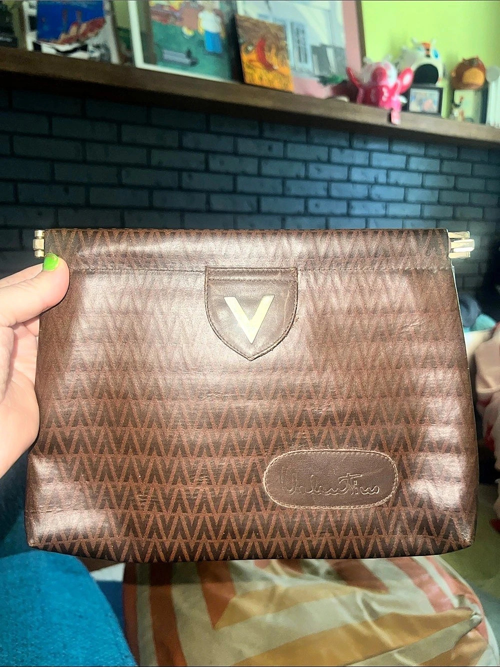 Mario Valentino Geometric Brown Clutch